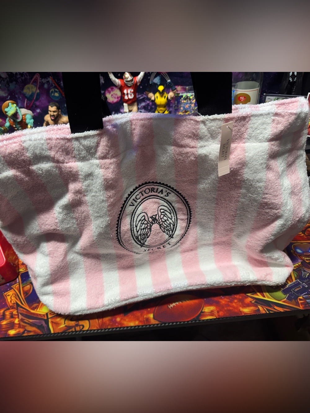 Victoria's Secret Pink, White & Black Striped Tote Bag